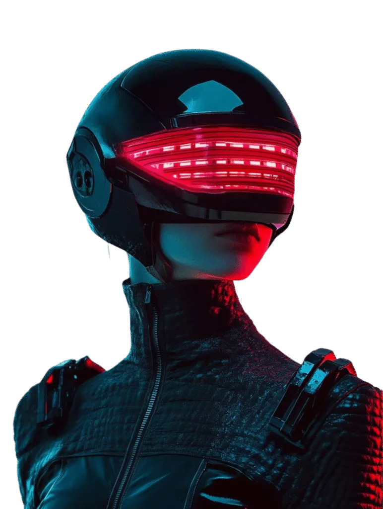Agent IA autonome AAAS, casque néon futuriste